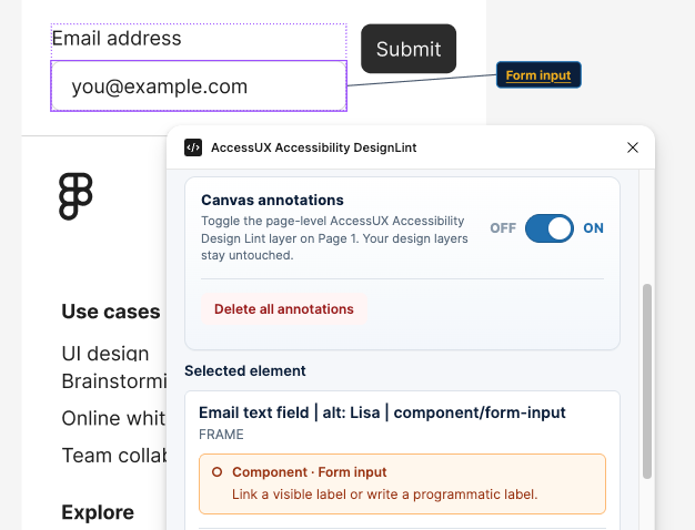 Email field with a linked tag assignment 'Form input'