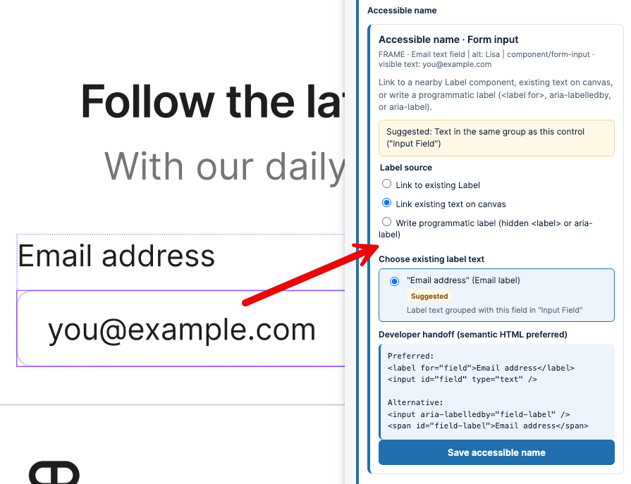 Form field label auto suggestions and developer markup
