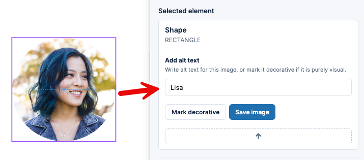 Annotating an image component with accessible name options in AccessUX DesignLint