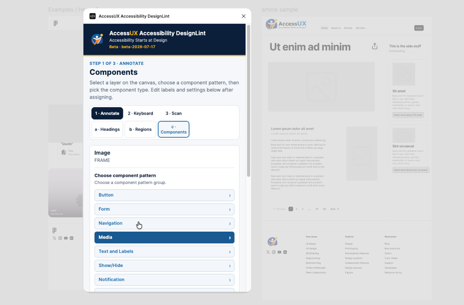 Accordion design options shown in AccessUX Accessibility DesignLint Figma plugin